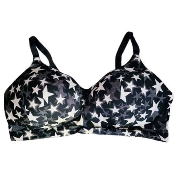 Torrid Curve Dream Wire-Free Bra Black Gold Star Print Size 44DDD 44F Longline - Picture 6 of 7
